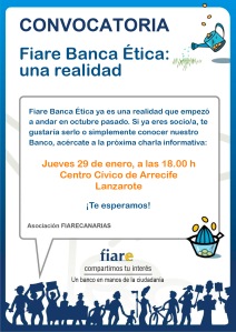 Cartel presentación Fiare Banca Ética Lanzarote